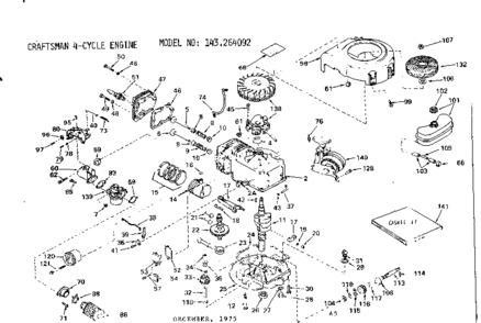 Basic Engine Diagram and Parts List for 143264092  Craftsman Engine