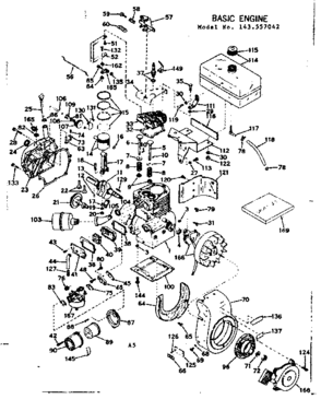 Basic Engine Diagram and Parts List for 143557042  Craftsman Engine