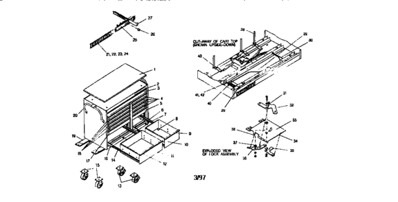 46" 13 Drawer Cart Diagram and Parts List for 706654760  Craftsman Tool Stand & Cart
