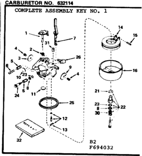 Carburetor Diagram and Parts List for 143694032  Craftsman Engine