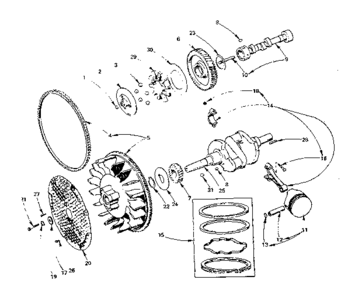 Crankshaft, Flywheel, Camshaft And Piston Group Diagram and Parts List for 739BF-MS2833E  Craftsman Engine