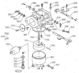 Carburetor (section Parts) Diagram and Parts List for 3904  Craftsman Lawn Mower
