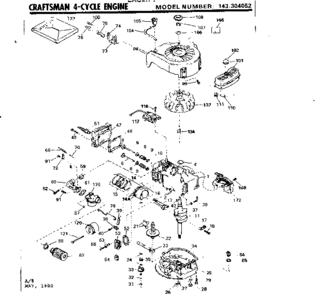 Replacement Parts Diagram and Parts List for 143304052  Craftsman Engine