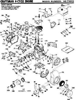 Replacement Parts Diagram and Parts List for 143716312  Craftsman Engine