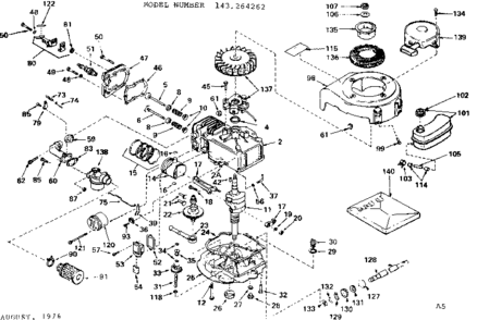 Replacement Parts Diagram and Parts List for 143264262  Craftsman Engine