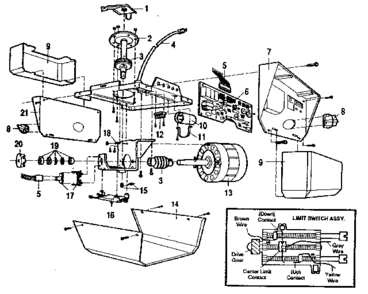 Chassis Assembly Diagram and Parts List for 13953515SR  Craftsman Garage Door Opener