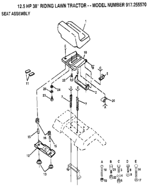 Seat Assembly Diagram and Parts List for 917255570  Craftsman Lawn Tractor