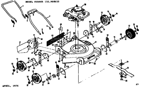 Replacement Parts Diagram and Parts List for 131908010  Craftsman Lawn Mower