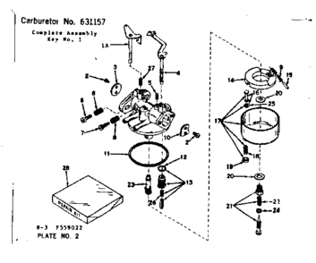 Carburetor No. 631157 Diagram and Parts List for 143559022  Craftsman Engine