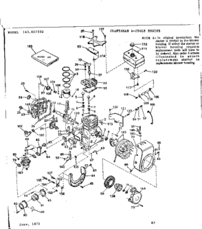 Engine Diagram and Parts List for 143657032  Craftsman Engine
