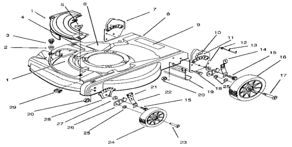 Deck & Wheel Assembly (hand Push) Diagram and Parts List for 3934  Craftsman Lawn Mower