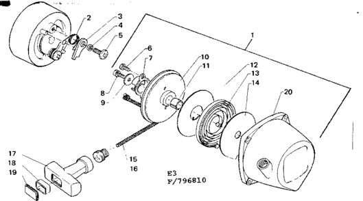 Starter Assembly Diagram and Parts List for 234796810  Craftsman Trimmer
