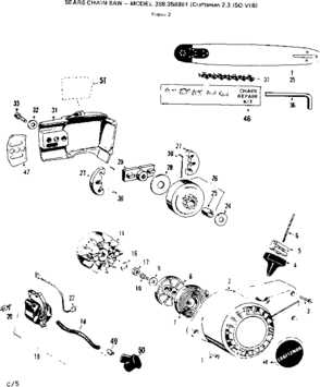 Chain & Guide Bar Diagram and Parts List for 358358861  Craftsman Chainsaw