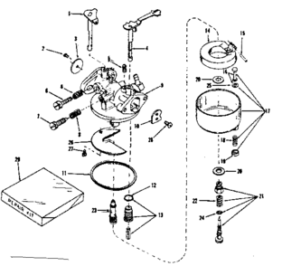 Carburetor Diagram and Parts List for 143524071  Craftsman Engine