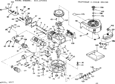 Replacement Parts Diagram and Parts List for 143274182  Craftsman Engine