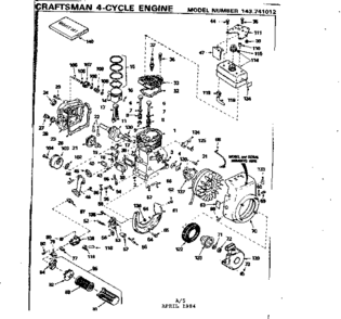 Replacement Parts Diagram and Parts List for 143741012  Craftsman Engine
