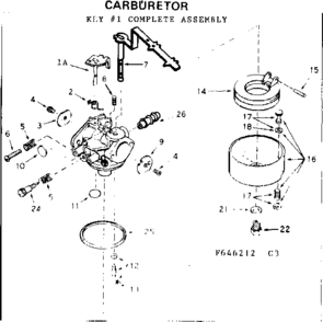 Carburetor Diagram and Parts List for 143646212  Craftsman Engine