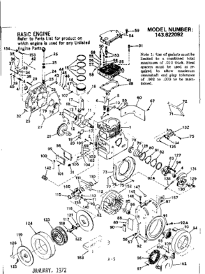 Basic Engine Diagram and Parts List for 143622092  Craftsman Engine
