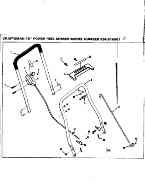 Handle Assembly Diagram and Parts List for 536816901  Craftsman Lawn Mower