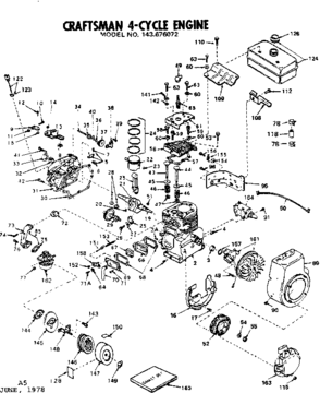 Replacement Parts Diagram and Parts List for 143676072  Craftsman Engine