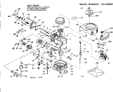 Replacement Parts Diagram and Parts List for 143264492  Craftsman Engine
