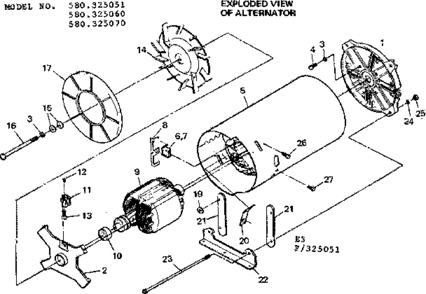 Alternator Diagram and Parts List for 580325051  Craftsman Engine