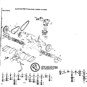 Main Frame Hardware Diagram and Parts List for 917299592  Craftsman Tiller