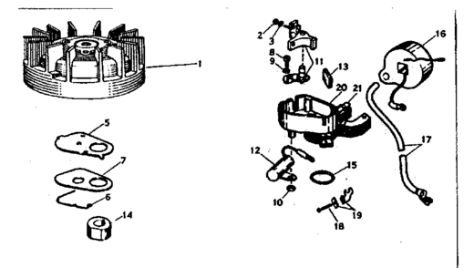 Flywheel Assembly Diagram and Parts List for 91760027  Craftsman Chainsaw