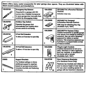 Accessories Diagram and Parts List for 13953675SRT  Craftsman Garage Door Opener