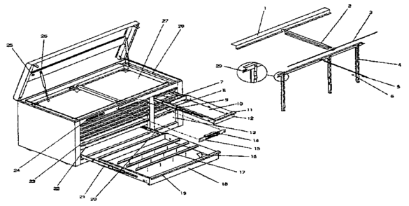 Mobile Tool Chest Diagram and Parts List for 706652910  Craftsman Tool Stand & Cart