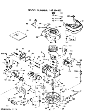 Replacement Parts Diagram and Parts List for 143294362  Craftsman Engine