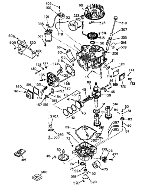 Main Assembly Diagram and Parts List for 143951602  Craftsman Engine