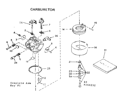 Carburetor Diagram and Parts List for 143266232  Craftsman Engine