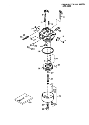 Carburetor 1a70-5036 Diagram and Parts List for 143491103  Craftsman Engine