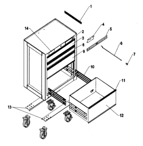 Part Location Diagram of T14010-EBK Craftsman Tool chest caster channel