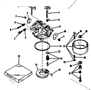 Carburetor No. 28860 Diagram and Parts List for 14350045  Craftsman Engine
