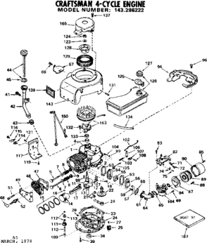 Replacement Parts Diagram and Parts List for 143286222  Craftsman Engine