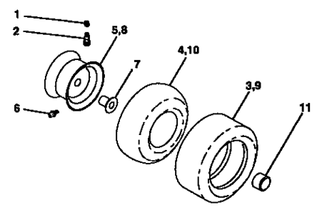 Wheels And Tires Diagram and Parts List for 917257552  Craftsman Lawn Tractor