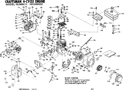 Engine Diagram and Parts List for 143666032  Craftsman Engine