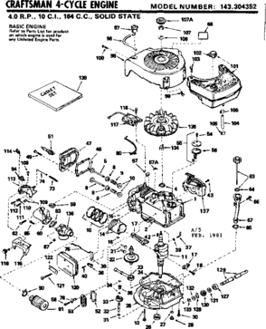 Replacement Parts Diagram and Parts List for 143304352  Craftsman Engine