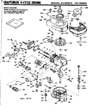 Replacement Parts Diagram and Parts List for 143294602  Craftsman Engine