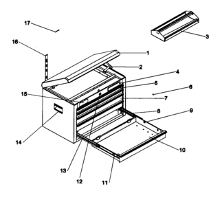 Part Location Diagram of F1198 Craftsman Tool chest instruction sheet