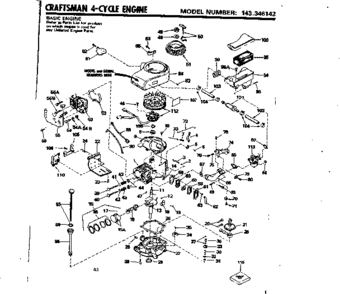 Replacement Parts Diagram and Parts List for 143346142  Craftsman Engine