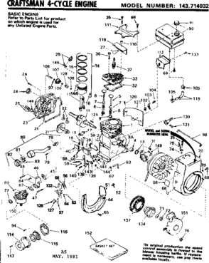 Replacement Parts Diagram and Parts List for 143714032  Craftsman Engine