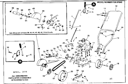 Replacement Parts Diagram and Parts List for 53687045  Craftsman Edger