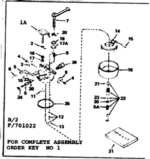 Carburetor Diagram and Parts List for 143701022  Craftsman Engine