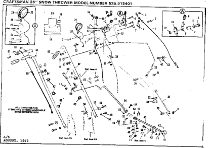 Handle Assembly Diagram and Parts List for 536918401  Craftsman Snow Blower
