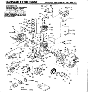 Replacement Parts Diagram and Parts List for 143664152  Craftsman Engine