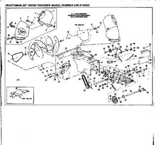 Chute And Impeller Diagram and Parts List for 536918003  Craftsman Snow Blower
