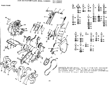 Tiller/main Frame Diagram and Parts List for 917298521  Craftsman Tiller